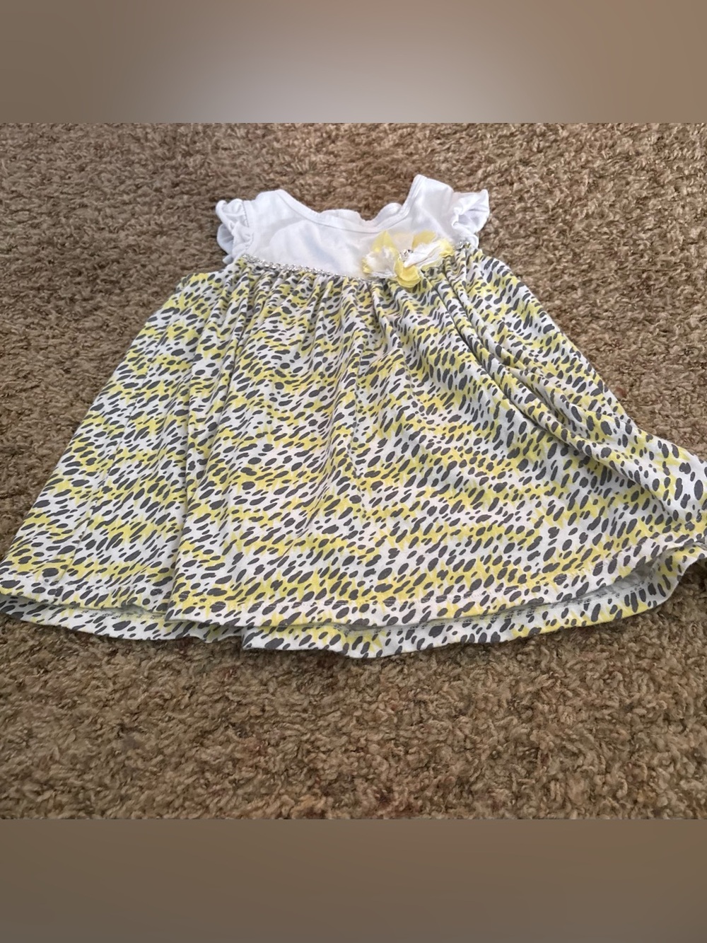 Kids Headquarters White Bodice Yellow and Gray Printed Circle Skirt
